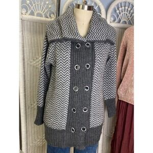 Skovhuus Women's Gray‎ Chevron Knit Wool Mohair Blend Cardigan Sweater Coat M